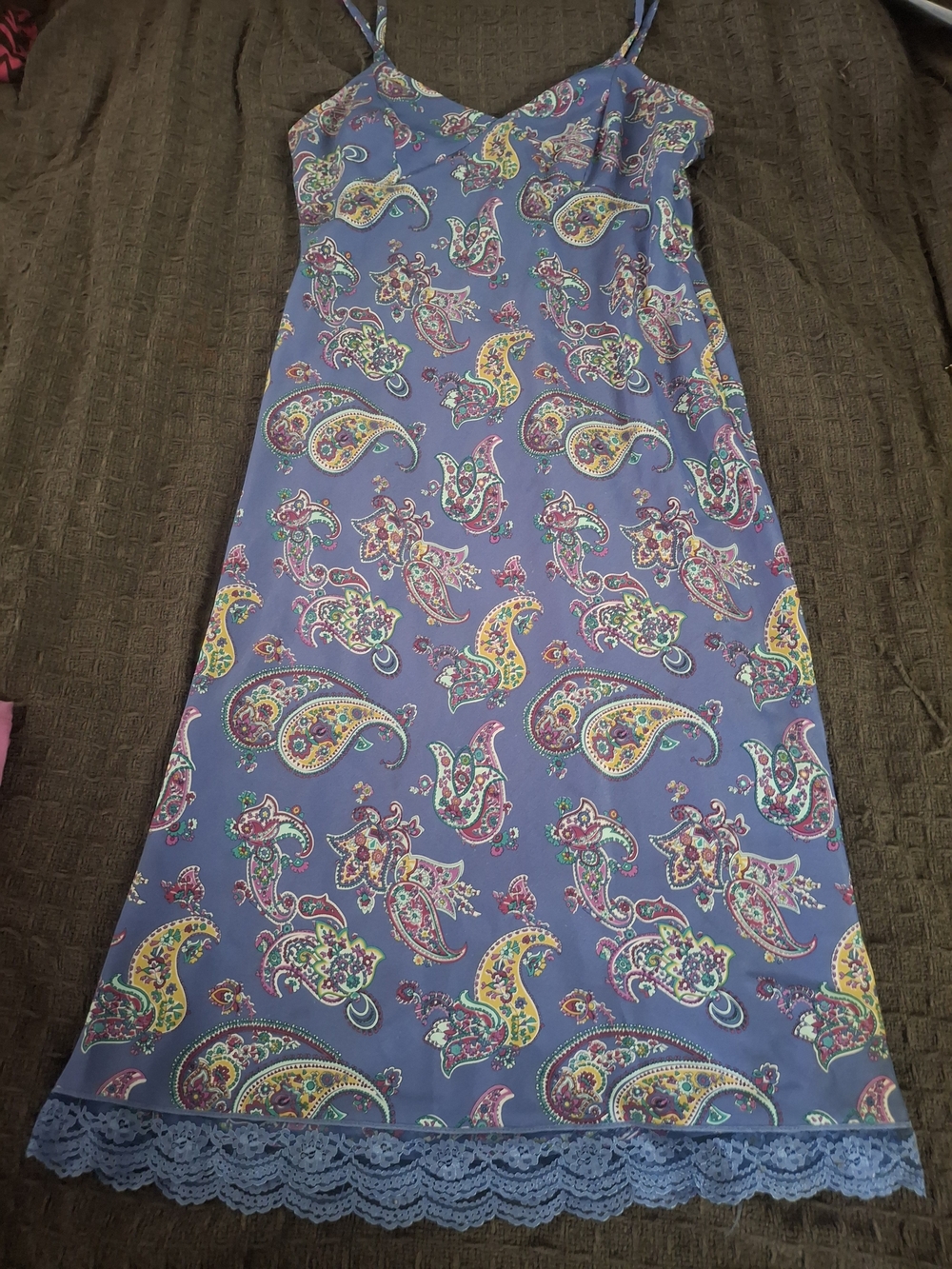 Express Purple Paisley Slip Dress with Lace Trim